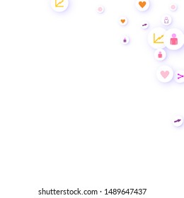 Social media marketing, Communication networking concept. Random icons  services tags linked on white background. Comment, friend, like, share, target, message. Vector Internet.