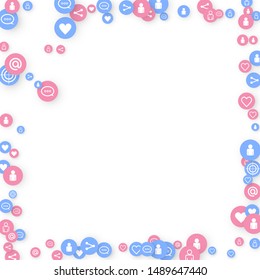 Social media marketing, Communication networking concept. Random icons  services tags linked on white background. Comment, friend, like, share, target, message. Vector Internet.