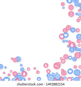 Social media marketing, Communication networking concept. Random icons social media services tags linked on white background. Comment, friend, like, share, target, message. Vector Internet concept.