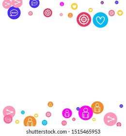 Social media marketing, Communication networking concept. Random icons social media services tags linked on white background. Comment, friend, like, share, target, message. Vector Internet concept.
