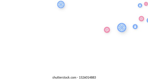 Social media marketing, Communication networking concept. Random icons social media services tags linked on white background. Comment, friend, like, share, target, message. Vector Internet concept.