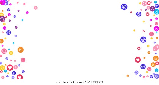 Social media marketing, Communication networking concept. Random icons social media services tags linked on white background. Comment, friend, like, share, target, message. Vector Internet concept.