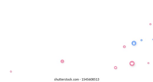 Social media marketing, Communication networking concept. Random icons social media services tags linked on white background. Comment, friend, like, share, target, message. Vector Internet concept.