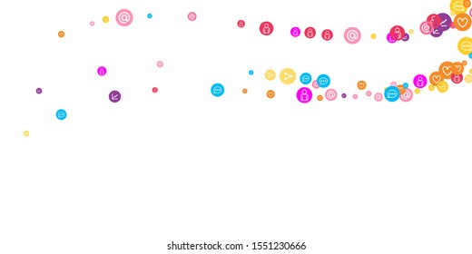 Social media marketing, Communication networking concept. Random icons social media services tags linked on white background. Comment, friend, like, share, target, message. Vector Internet concept.
