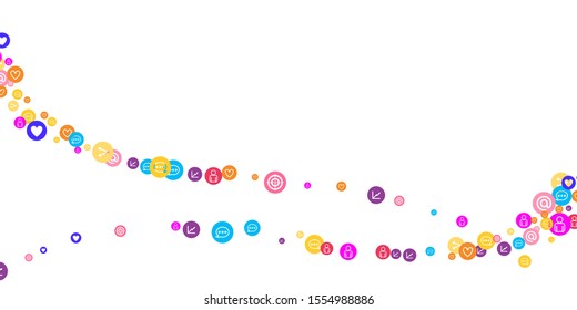 Social media marketing, Communication networking concept. Random icons social media services tags linked on white background. Comment, friend, like, share, target, message. Vector Internet concept.