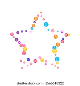 Social media marketing, Communication networking concept. Random icons social media services tags linked on white background. Comment, friend, like, share, target, message. Vector Internet concept.