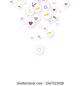 Social media marketing, Communication networking concept. Random icons social media services tags linked on white background. Comment, friend, like, share, target, message. Vector Internet concept.