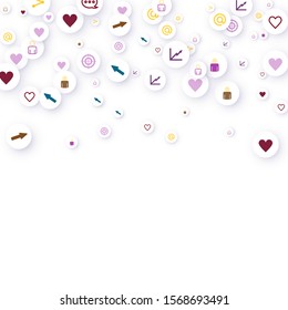 Social media marketing, Communication networking concept. Random icons social media services tags linked on white background. Comment, friend, like, share, target, message. Vector Internet concept.
