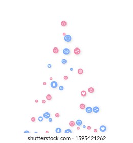 Social media marketing, Communication networking concept. Random icons social media services tags linked on white background. Comment, friend, like, share, target, message. Vector Internet concept.