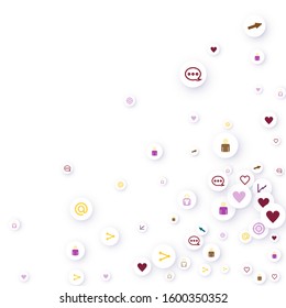 Social media marketing, Communication networking concept. Random icons social media services tags linked on white background. Comment, friend, like, share, target, message. Vector Internet concept.