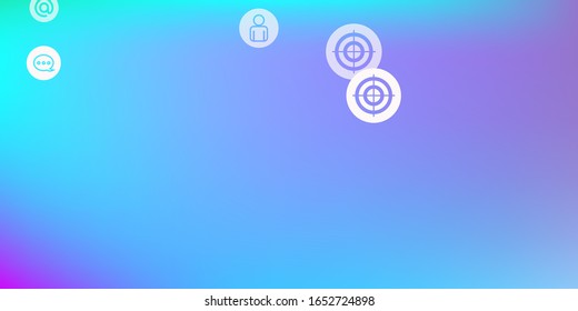 Social media marketing, Communication networking concept. Random icons social media services tags on color background. Comment, friend, like, share, target, message. Vector Internet concept.