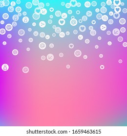 Social media marketing, Communication networking concept. Random icons social media services tags on color background. Comment, friend, like, share, target, message. Vector Internet concept.