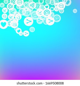 Social media marketing, Communication networking concept. Random icons social media services tags on color background. Comment, friend, like, share, target, message. Vector Internet concept.