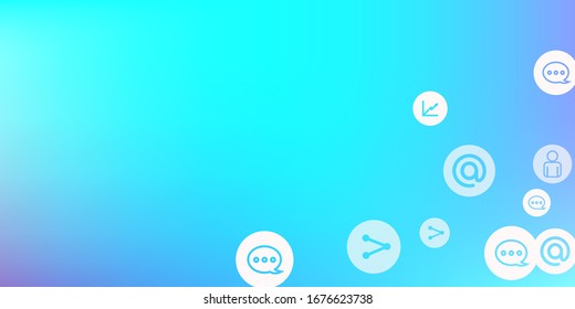 Social media marketing, Communication networking concept. Random icons social media services tags on color background. Comment, friend, like, share, target, message. Vector Internet concept.