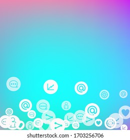 Social media marketing, Communication networking concept. Random icons social media services tags on color background. Comment, friend, like, share, target, message. Vector Internet concept.