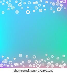 Social media marketing, Communication networking concept. Random icons social media services tags on color background. Comment, friend, like, share, target, message. Vector Internet concept.