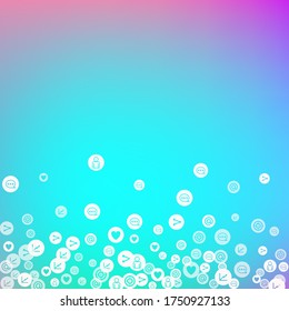 Social media marketing, Communication networking concept. Random icons social media services tags on color background. Comment, friend, like, share, target, message. Vector Internet concept.