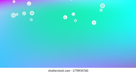 Social media marketing, Communication networking concept. Random icons social media services tags on color background. Comment, friend, like, share, target, message. Vector Internet concept.