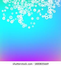 Social media marketing, Communication networking concept. Random icons social media services tags on color background. Comment, friend, like, share, target, message. Vector Internet concept.