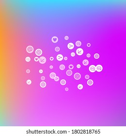 Social media marketing, Communication networking concept. Random icons social media services tags on color background. Comment, friend, like, share, target, message. Vector Internet concept.