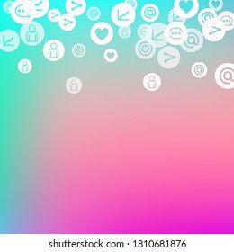 Social media marketing, Communication networking concept. Random icons social media services tags on color background. Comment, friend, like, share, target, message. Vector Internet concept.