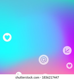 Social media marketing, Communication networking concept. Random icons social media services tags on color background. Comment, friend, like, share, target, message. Vector Internet concept.