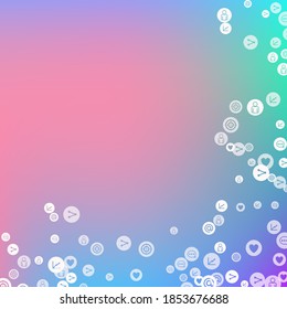 Social media marketing, Communication networking concept. Random icons social media services tags on color background. Comment, friend, like, share, target, message. Vector Internet concept.