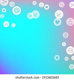 Social media marketing, Communication networking concept. Random icons social media services tags on color background. Comment, friend, like, share, target, message. Vector Internet concept.