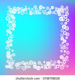 Social media marketing, Communication networking concept. Random icons social media services tags on color background. Comment, friend, like, share, target, message. Vector Internet concept.