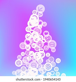 Social media marketing, Communication networking concept. Random icons social media services tags on color background. Comment, friend, like, share, target, message. Vector Internet concept.