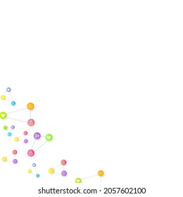 Social media marketing, Communication networking concept. Random icons social media services tags linked on white background. Comment, friend, like, share, target, message. Vector Internet concept.