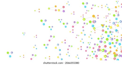 Social media marketing, Communication networking concept. Random icons social media services tags linked on white background. Comment, friend, like, share, target, message. Vector Internet concept.