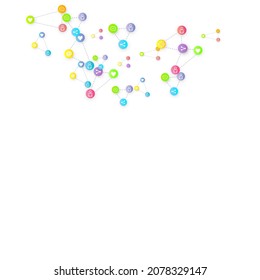 Social media marketing, Communication networking concept. Random icons social media services tags linked on white background. Comment, friend, like, share, target, message. Vector Internet concept.