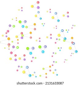 Social media marketing, Communication networking concept. Random icons social media services tags linked on white background. Comment, friend, like, share, target, message. Vector Internet concept.