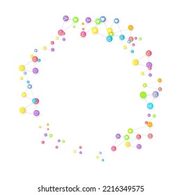 Social media marketing, Communication networking concept. Random icons social media services tags linked on white background. Comment, friend, like, share, target, message. Vector Internet concept.