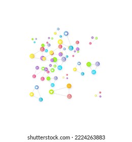 Social media marketing, Communication networking concept. Random icons social media services tags linked on white background. Comment, friend, like, share, target, message. Vector Internet concept.