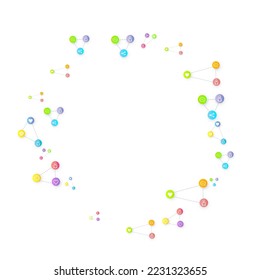 Social media marketing, Communication networking concept. Random icons social media services tags linked on white background. Comment, friend, like, share, target, message. Vector Internet concept.
