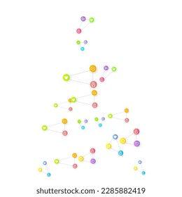 Social media marketing, Communication networking concept. Random icons social media services tags linked on white background. Comment, friend, like, share, target, message. Vector Internet concept.
