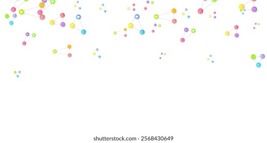 Social media marketing, Communication networking concept. Random icons social media services tags linked on white background. Comment, friend, like, share, target, message. Vector Internet concept.