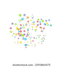 Social media marketing, Communication networking concept. Random icons social media services tags linked on white background. Comment, friend, like, share, target, message. Vector Internet concept.