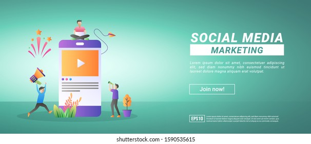 Social media marketing concept. Digital marketing, refer a friend, sharing or writing comments. Suitable for web landing page, marketing, advertising, promotion, banner. Vector illustration
