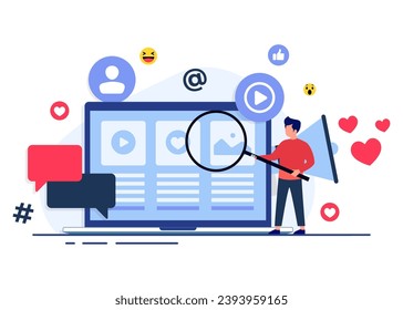 Social media marketing concept flat vector illustration for landing page, web banner, mobile application, banner, business content strategy, web design, Digital marketing online connection concept