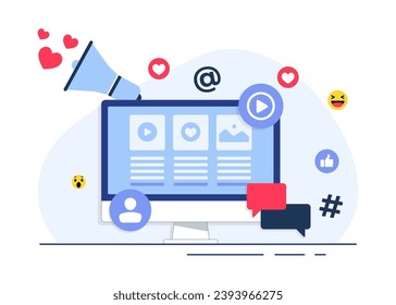 Social media marketing concept flat vector illustration for landing page, web banner, mobile application, banner, business content strategy, web design, Digital marketing online connection concept