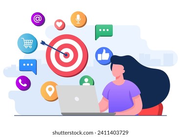 Social media marketing concept flat vector illustration for landing page, web banner, mobile application, banner, business content strategy, web design, Digital marketing online connection concept