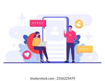 Social media marketing concept flat vector illustration for landing page, web banner, mobile application, banner, business content strategy, web design, Digital marketing online connection concept