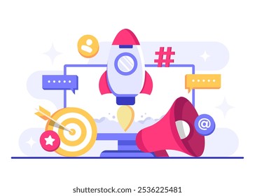 Social media marketing concept flat vector illustration for landing page, web banner, mobile application, banner, business content strategy, web design, Digital marketing online connection concept