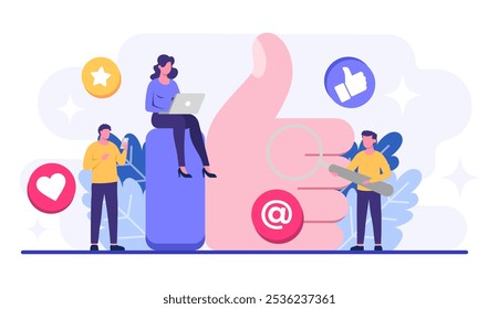 Social media marketing concept flat vector illustration, poster, business content strategy, Digital marketing, influential marketing, Ad campaign, online promotion, advertising, Campaign, E-commerce