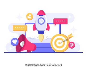 Social media marketing concept flat vector illustration for landing page, web banner, mobile application, banner, business content strategy, web design, Digital marketing online connection concept