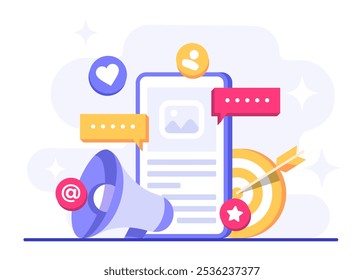 Social media marketing concept flat vector illustration for landing page, web banner, mobile application, banner, business content strategy, web design, Digital marketing online connection concept