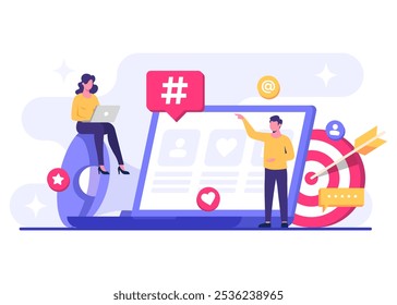 Social media marketing concept flat vector illustration for landing page, web banner, mobile application, banner, business content strategy, web design, Digital marketing online connection concept